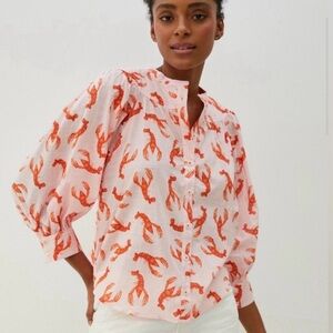 Anthropologie Pink and Red Lobster Button Down Blouse